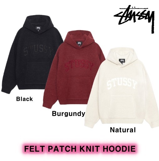 【STUSSY】★パーカー★ FELT PATCH KNIT HOODIE ステューシーFELT PATCH KNIT HOODIE☆パーカー